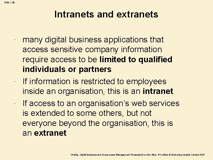 Slide 1. 29 Intranets and extranets many digital business applications that access sensitive company Slide 1. 29 Intranets and extranets many digital business applications that access sensitive company
