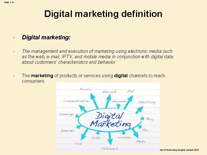 Slide 1. 31 Digital marketing definition • Digital marketing: • The management and execution Slide 1. 31 Digital marketing definition • Digital marketing: • The management and execution