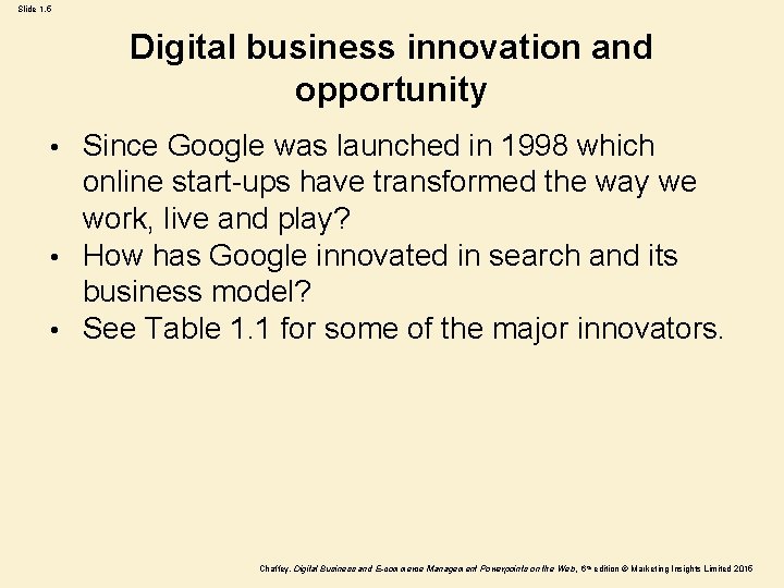 Slide 1. 5 Digital business innovation and opportunity Since Google was launched in 1998 Slide 1. 5 Digital business innovation and opportunity Since Google was launched in 1998