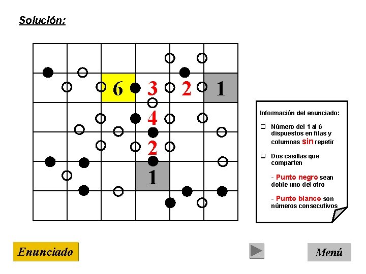 Solución: 6 3 4 2 1 Información del enunciado: q Número del 1 al