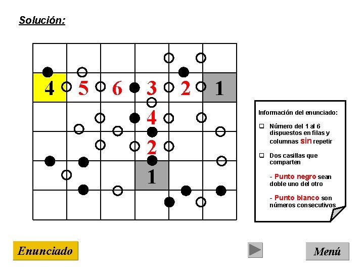 Solución: 4 5 6 3 4 2 1 Información del enunciado: q Número del