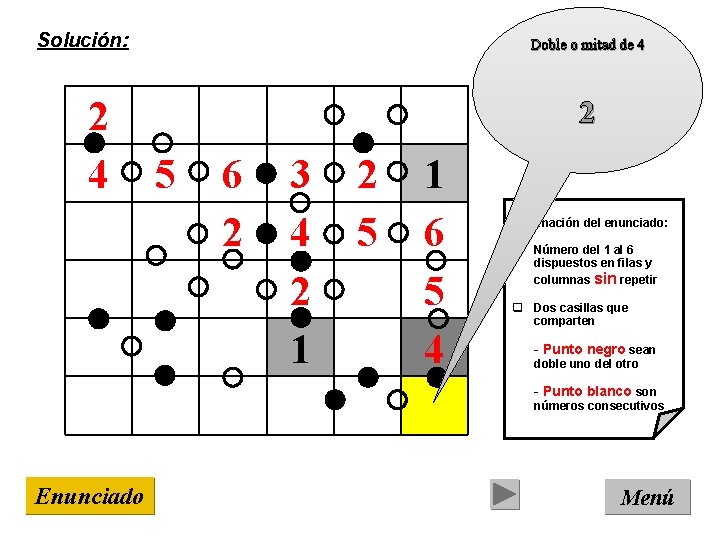 Solución: 2 4 Doble o mitad de 4 2 5 6 2 3 4