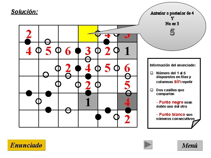 Solución: 2 4 Enunciado Anterior o posterior de 4 Y No es 3 5