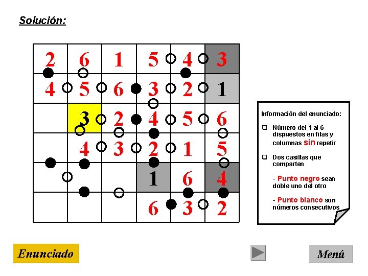 Solución: 2 4 Enunciado 6 5 3 4 1 6 2 3 5 3