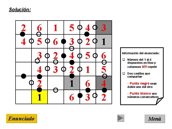Solución: 2 4 Enunciado 6 5 3 4 2 1 1 6 2 3