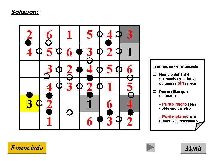 Solución: 2 4 3 Enunciado 6 5 3 4 2 1 1 6 2