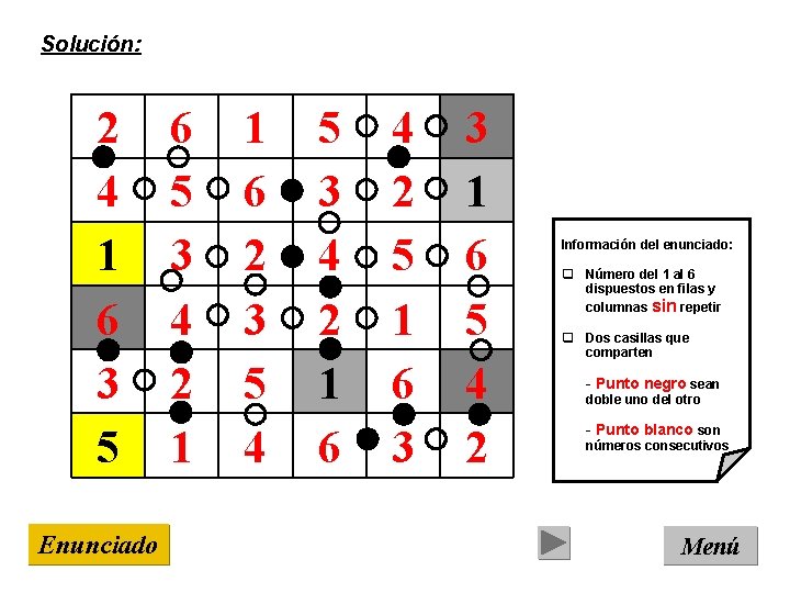 Solución: 2 4 1 6 3 5 Enunciado 6 5 3 4 2 1