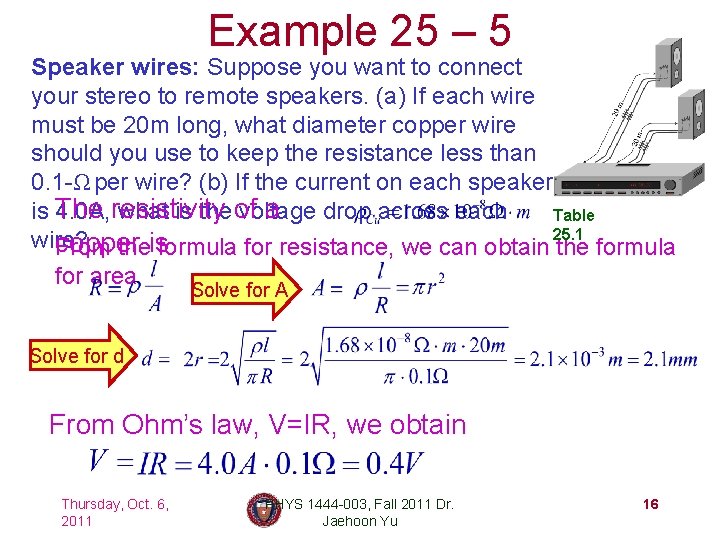 Example 25 – 5 Speaker wires: Suppose you want to connect your stereo to