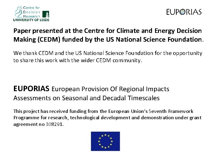 Paper presented at the Centre for Climate and Energy Decision Making (CEDM) funded by