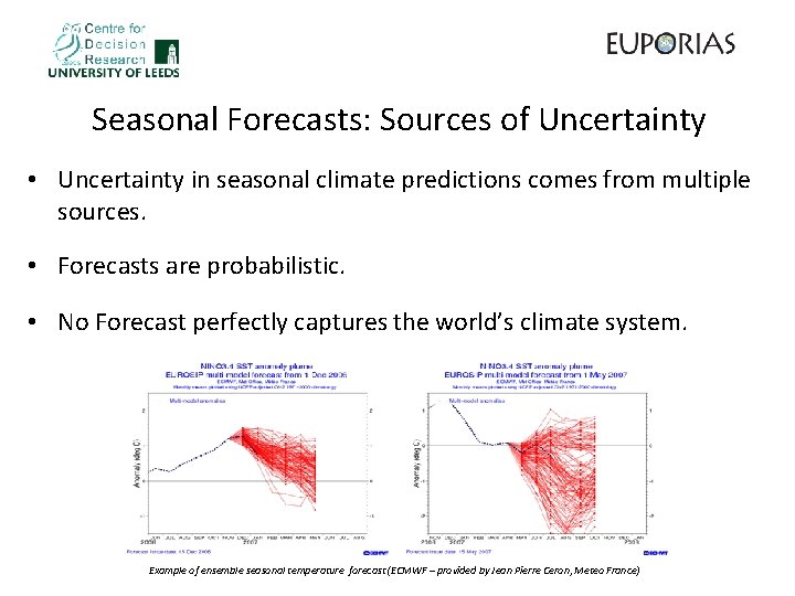 Seasonal Forecasts: Sources of Uncertainty • Uncertainty in seasonal climate predictions comes from multiple