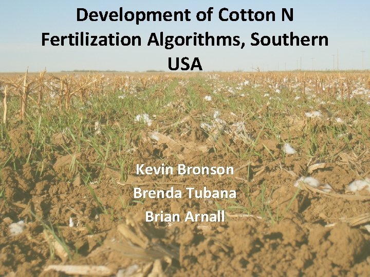 Development of Cotton N Fertilization Algorithms, Southern USA Kevin Bronson Brenda Tubana Brian Arnall Development of Cotton N Fertilization Algorithms, Southern USA Kevin Bronson Brenda Tubana Brian Arnall