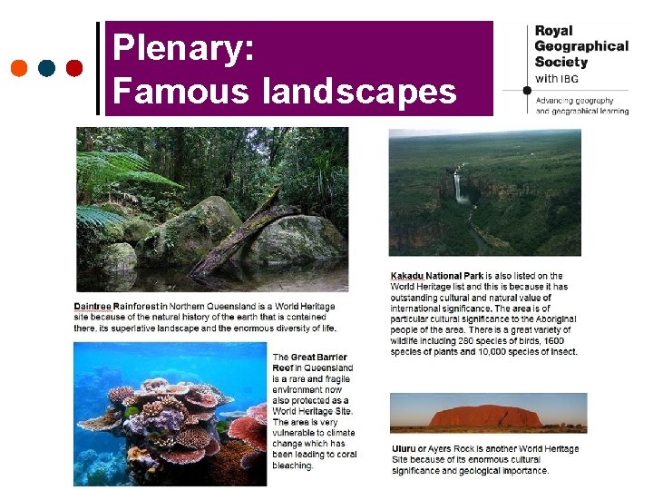 Plenary: Famous landscapes 