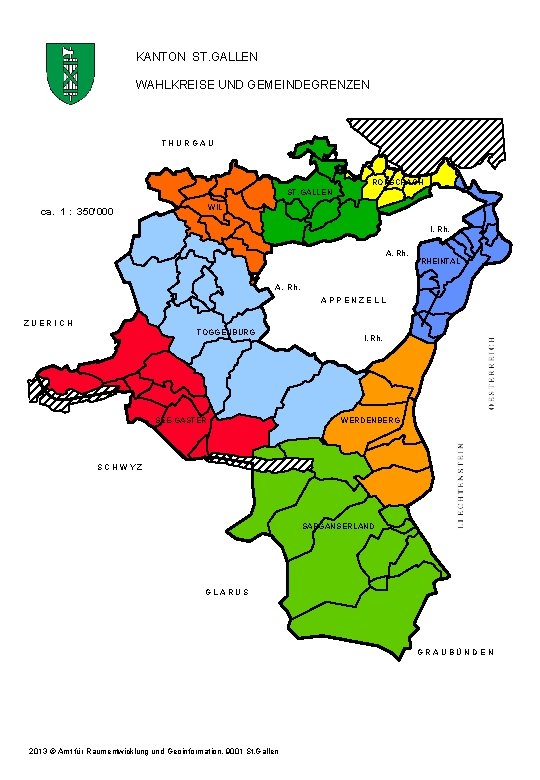 KANTON ST. GALLEN WAHLKREISE UND GEMEINDEGRENZEN THURGAU RORSCHACH ST. GALLEN WIL ca. 1 :