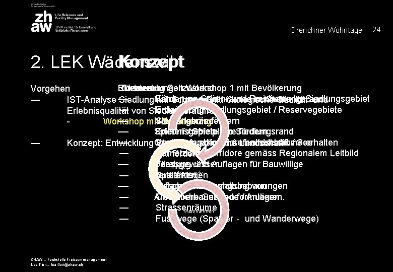 Grenchner Wohntage Konzept 2. LEK Wädenswil Themen Rückmeldungen Workshop 1 mit Bevölkerung Skizzierung Sollzustand