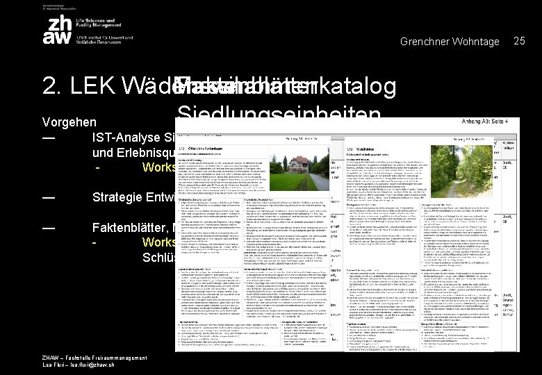 Grenchner Wohntage Massnahmenkatalog Faktenblätter 2. LEK Wädenswil Siedlungseinheiten Vorgehen — IST-Analyse Siedlung mit Schwerpunkt