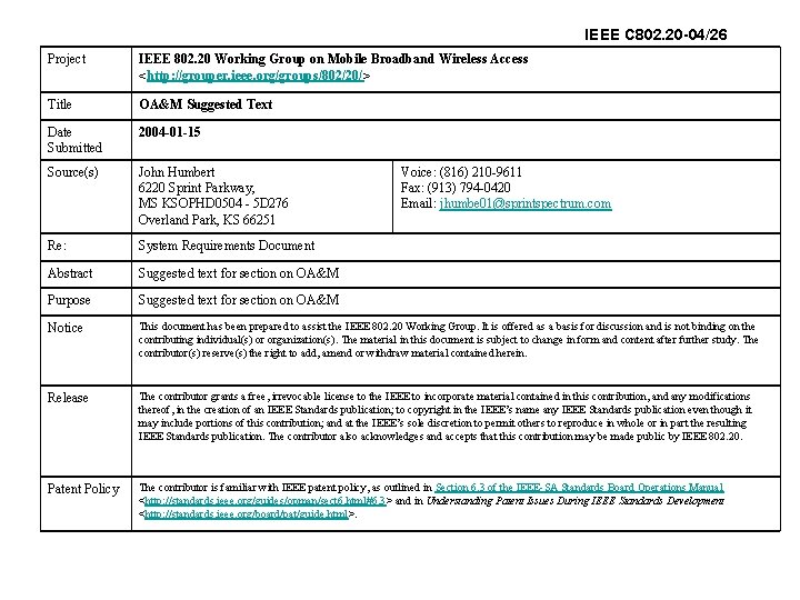 IEEE C 802. 20 -04/26 Project IEEE 802. 20 Working Group on Mobile Broadband