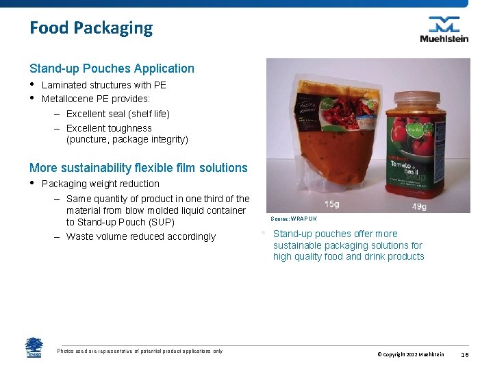 Food Packaging Stand-up Pouches Application • Laminated structures with PE • Metallocene PE provides: