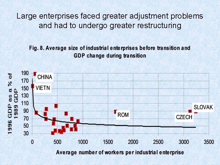 Large enterprises faced greater adjustment problems and had to undergo greater restructuring 