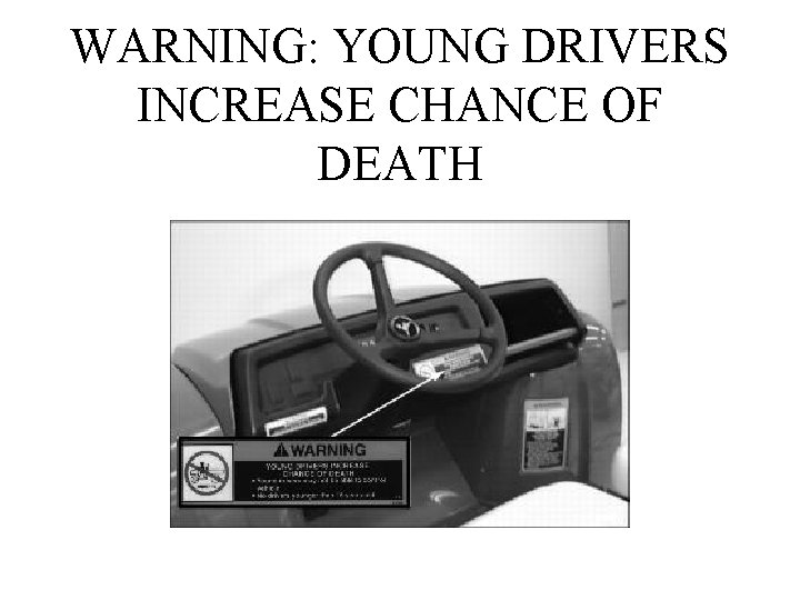 WARNING: YOUNG DRIVERS INCREASE CHANCE OF DEATH 