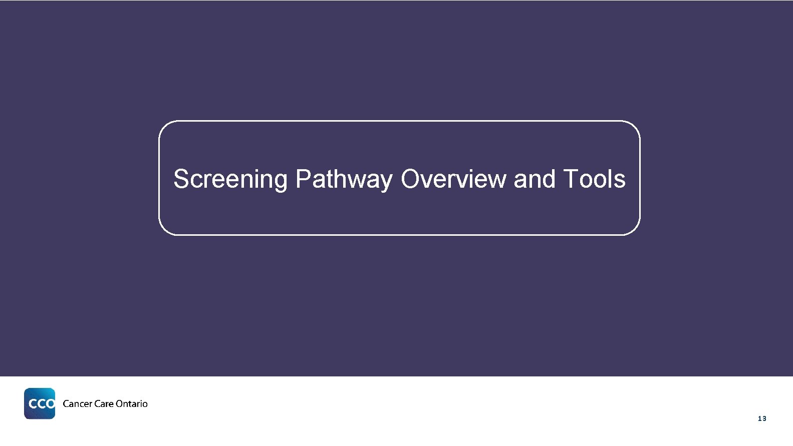 Screening Pathway Overview and Tools 13 