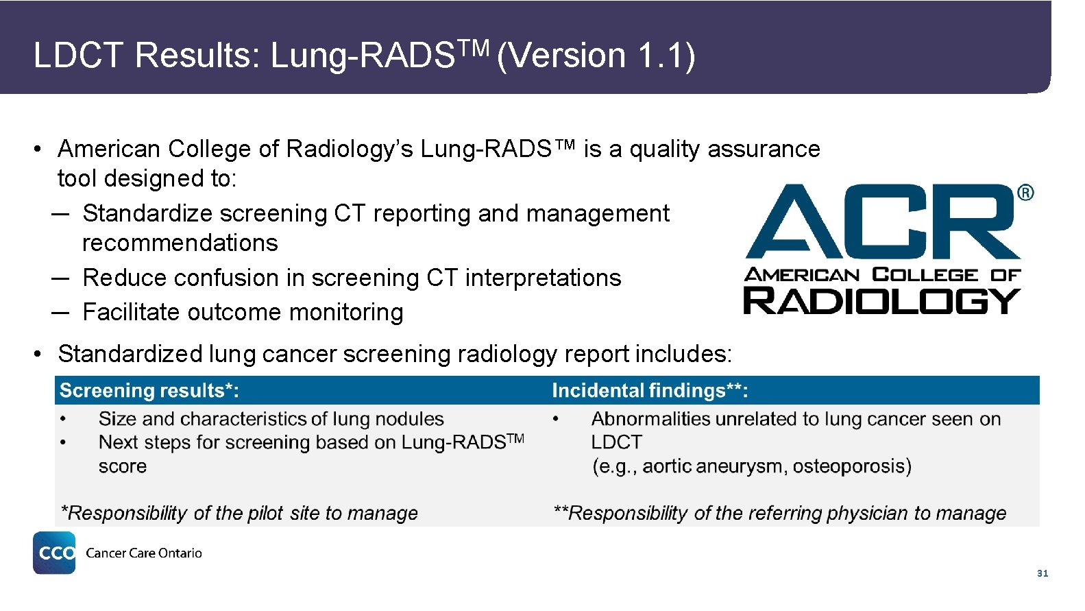 LDCT Results: TM Lung-RADS (Version 1. 1) • American College of Radiology’s Lung-RADS™ is