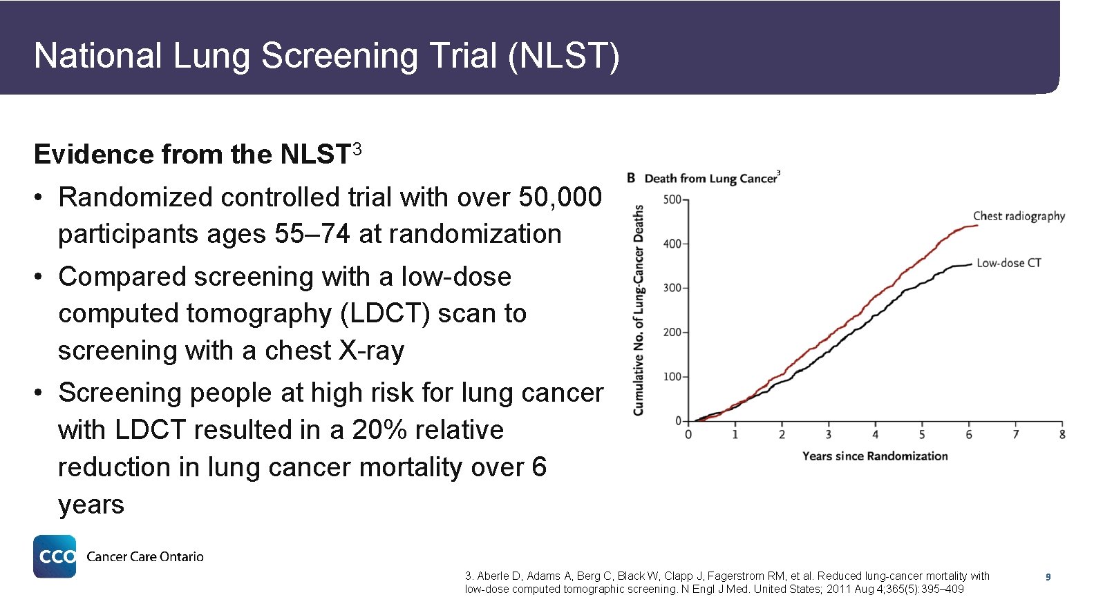 National Lung Screening Trial (NLST) Evidence from the NLST 3 3 • Randomized controlled