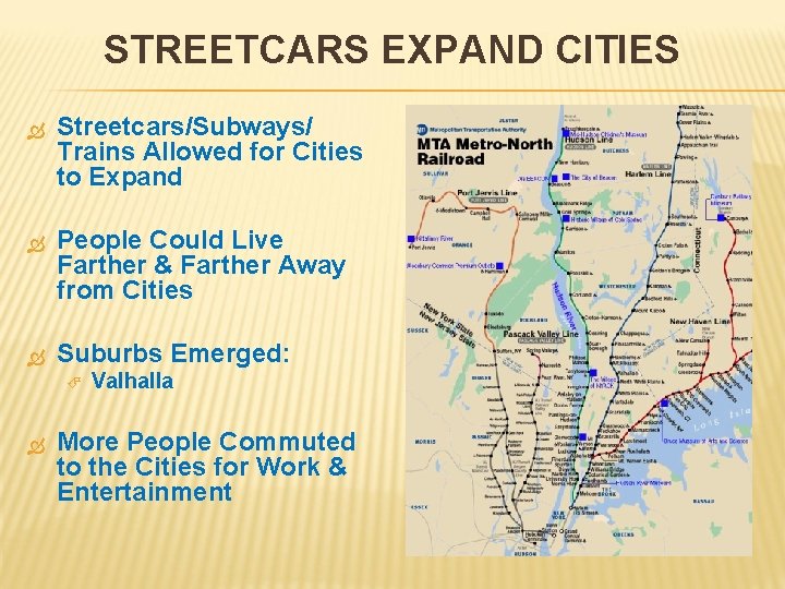 STREETCARS EXPAND CITIES Streetcars/Subways/ Trains Allowed for Cities to Expand People Could Live Farther