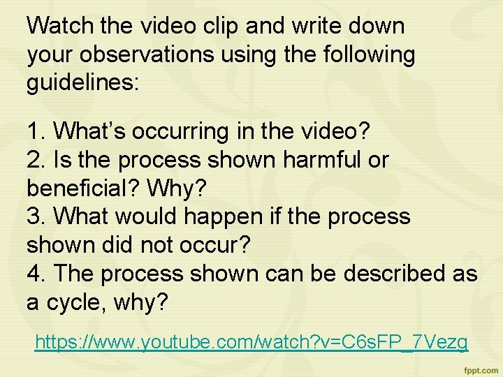 Watch the video clip and write down your observations using the following guidelines: 1.