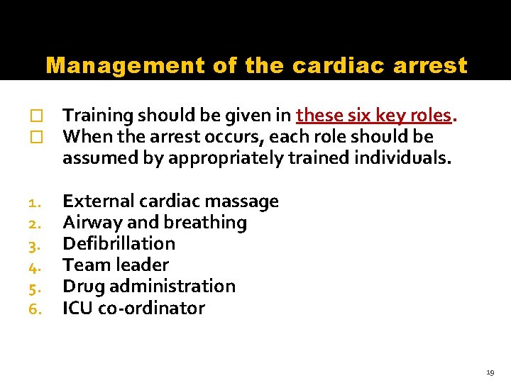 Management of the cardiac arrest � � Training should be given in these six Management of the cardiac arrest � � Training should be given in these six