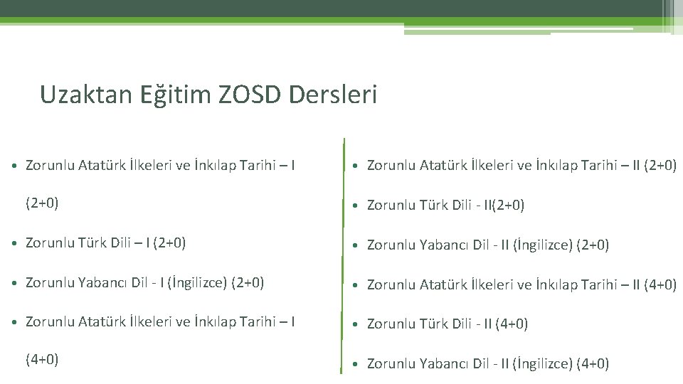Uzaktan Eğitim ZOSD Dersleri • Zorunlu Atatürk İlkeleri ve İnkılap Tarihi – I (2+0)