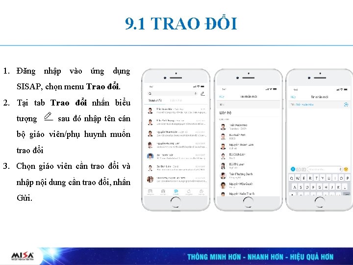 9. 1 TRAO ĐỔI 1. Đăng nhập vào ứng dụng SISAP, chọn menu Trao