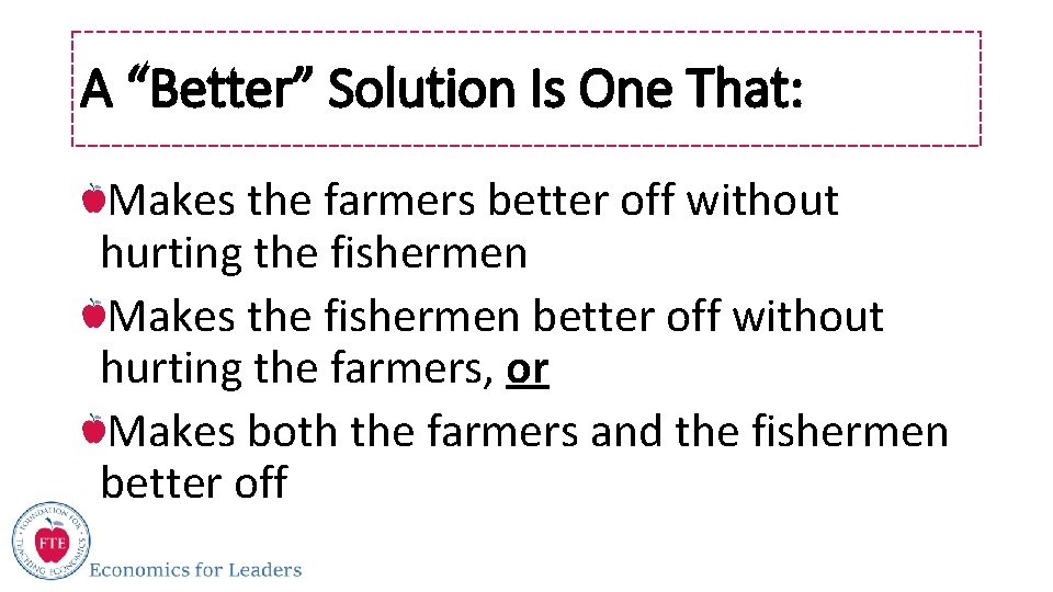 A “Better” Solution Is One That: Makes the farmers better off without hurting the