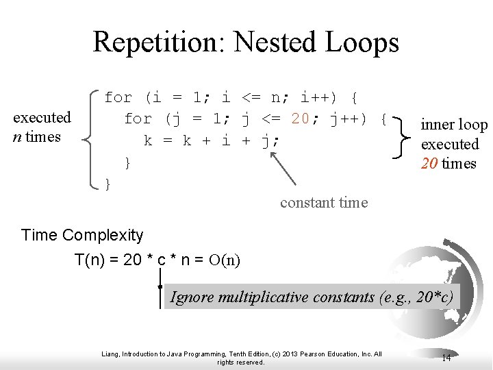 Repetition: Nested Loops executed n times for (i = 1; i <= n; i++) Repetition: Nested Loops executed n times for (i = 1; i <= n; i++)