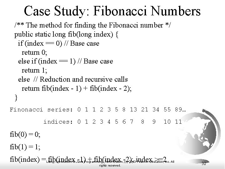 Case Study: Fibonacci Numbers /** The method for finding the Fibonacci number */ public Case Study: Fibonacci Numbers /** The method for finding the Fibonacci number */ public