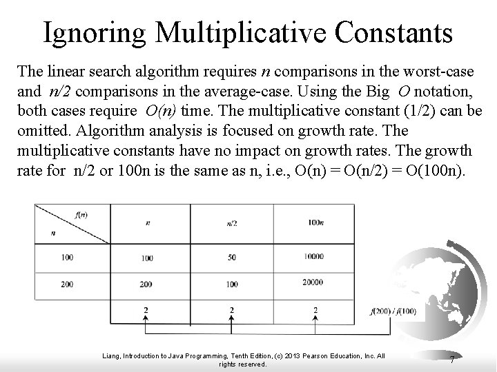 Ignoring Multiplicative Constants The linear search algorithm requires n comparisons in the worst-case and Ignoring Multiplicative Constants The linear search algorithm requires n comparisons in the worst-case and