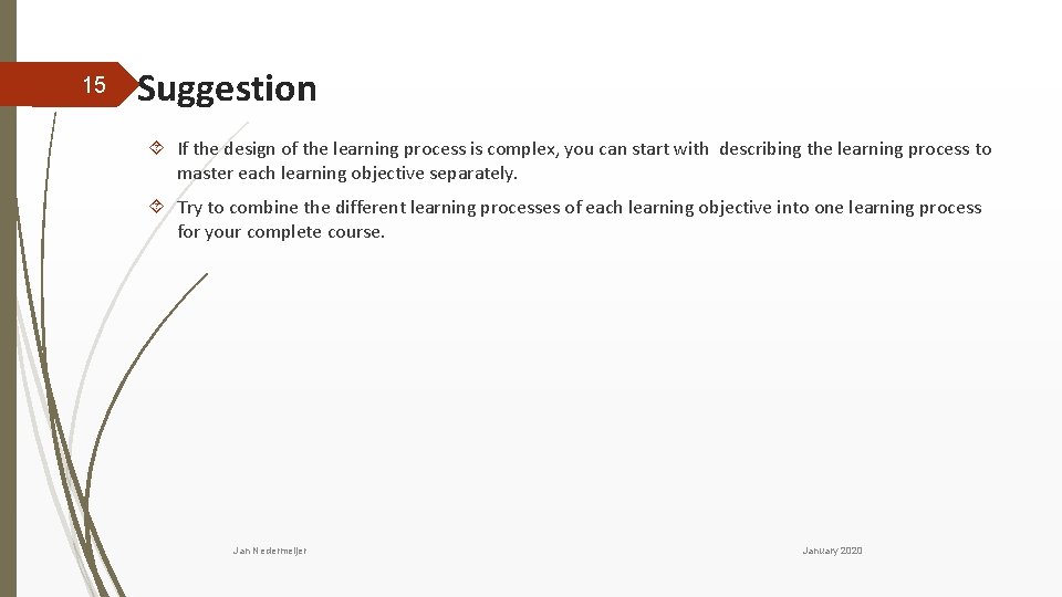 15 Suggestion If the design of the learning process is complex, you can start