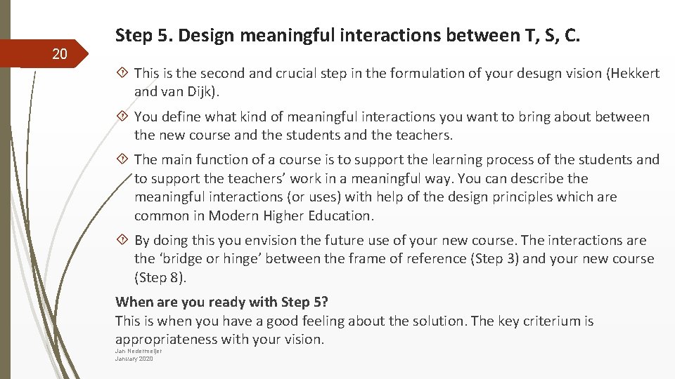 20 Step 5. Design meaningful interactions between T, S, C. This is the second