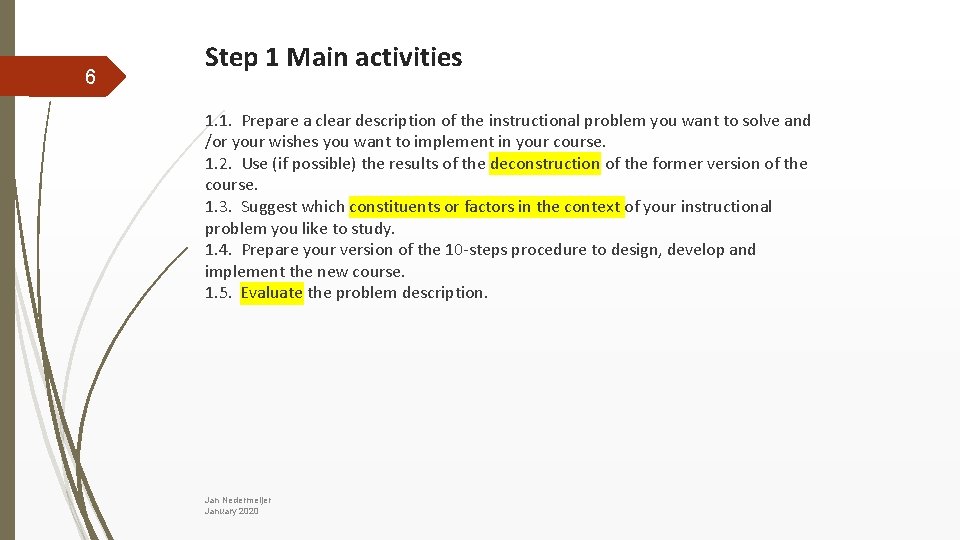 6 Step 1 Main activities 1. 1. Prepare a clear description of the instructional