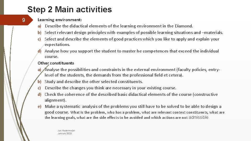 Step 2 Main activities 9 Learning environment: a) Describe the didactical elements of the