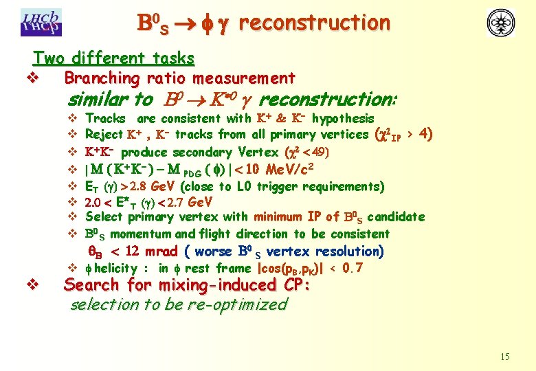 B 0 S f g reconstruction Two different tasks v Branching ratio measurement similar