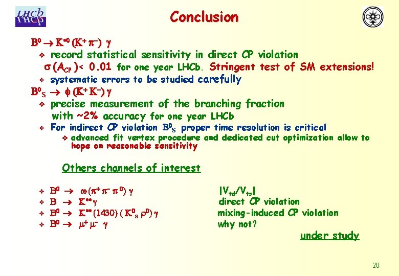 Conclusion B 0 K*0 (K+ p-) g v record statistical sensitivity in direct CP