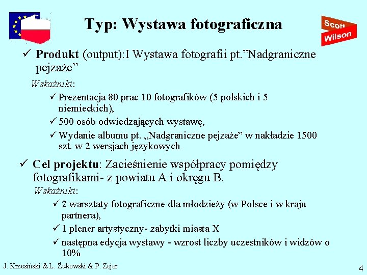 Typ: Wystawa fotograficzna ü Produkt (output): I Wystawa fotografii pt. ”Nadgraniczne pejzaże” Wskaźniki: ü