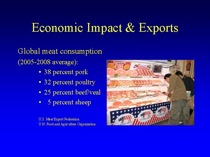 Economic Impact & Exports Global meat consumption (2005 -2008 average): • 38 percent pork