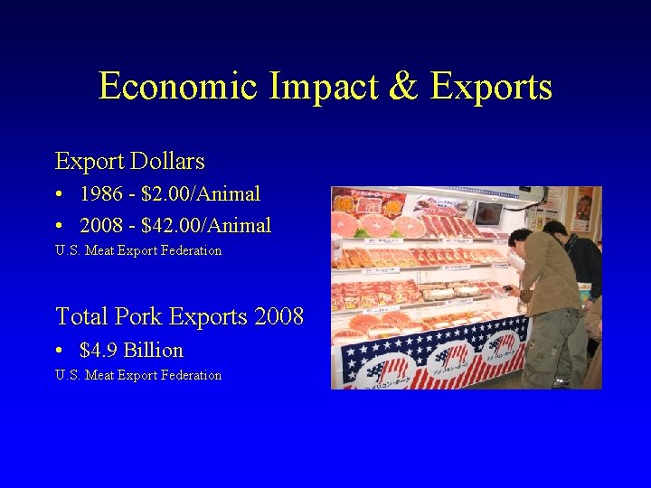 Economic Impact & Exports Export Dollars • 1986 - $2. 00/Animal • 2008 -