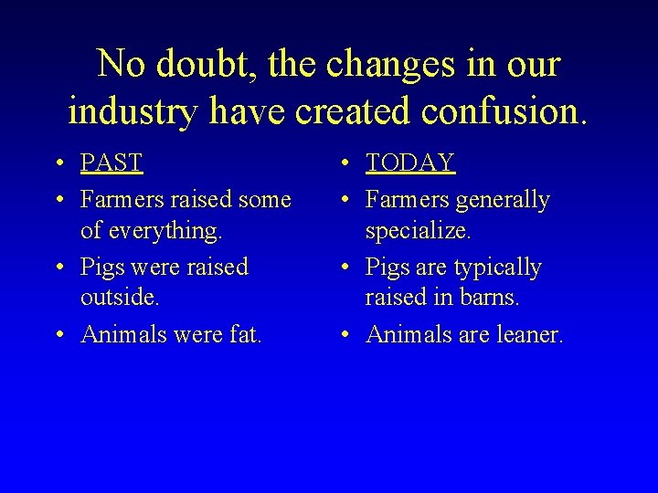 No doubt, the changes in our industry have created confusion. • PAST • Farmers No doubt, the changes in our industry have created confusion. • PAST • Farmers