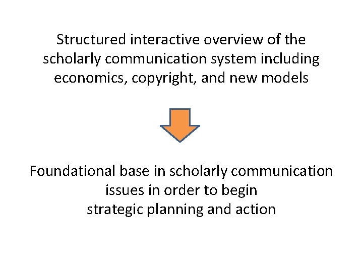 Structured interactive overview of the scholarly communication system including economics, copyright, and new models