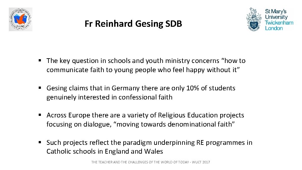 Fr Reinhard Gesing SDB § The key question in schools and youth ministry concerns