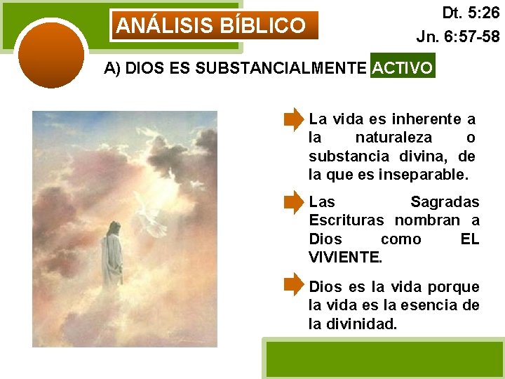 ANÁLISIS BÍBLICO Dt. 5: 26 Jn. 6: 57 -58 A) DIOS ES SUBSTANCIALMENTE ACTIVO