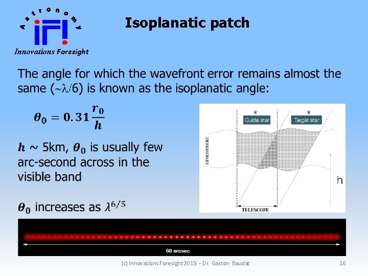 Isoplanatic patch Innovations Foresight (c) Innovations Foresight 2015 - Dr. Gaston Baudat 16 