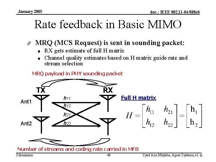 January 2005 doc. : IEEE 802. 11 -04/888 r 6 Rate feedback in Basic